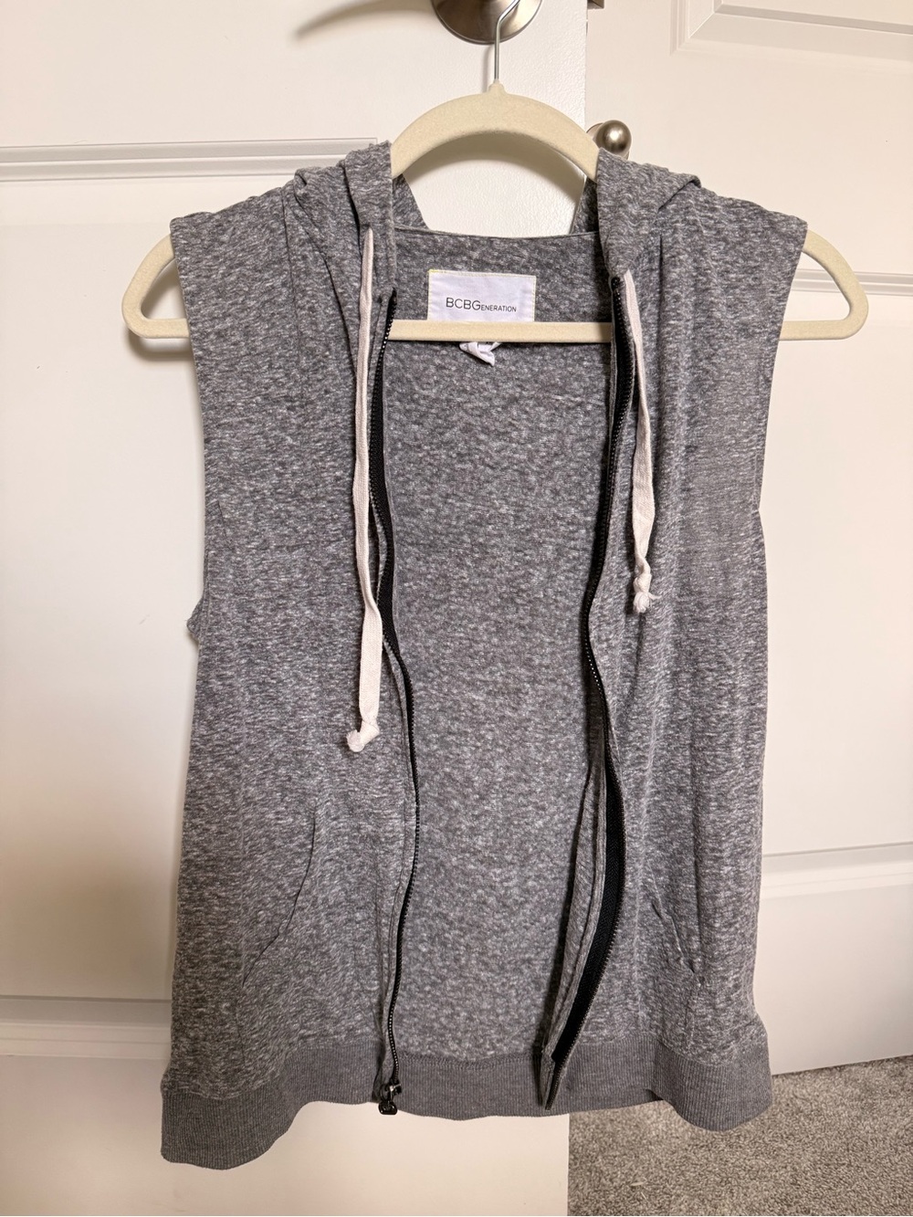 BCBGeneration Heather Gray Sleeveless Hoodie Vest